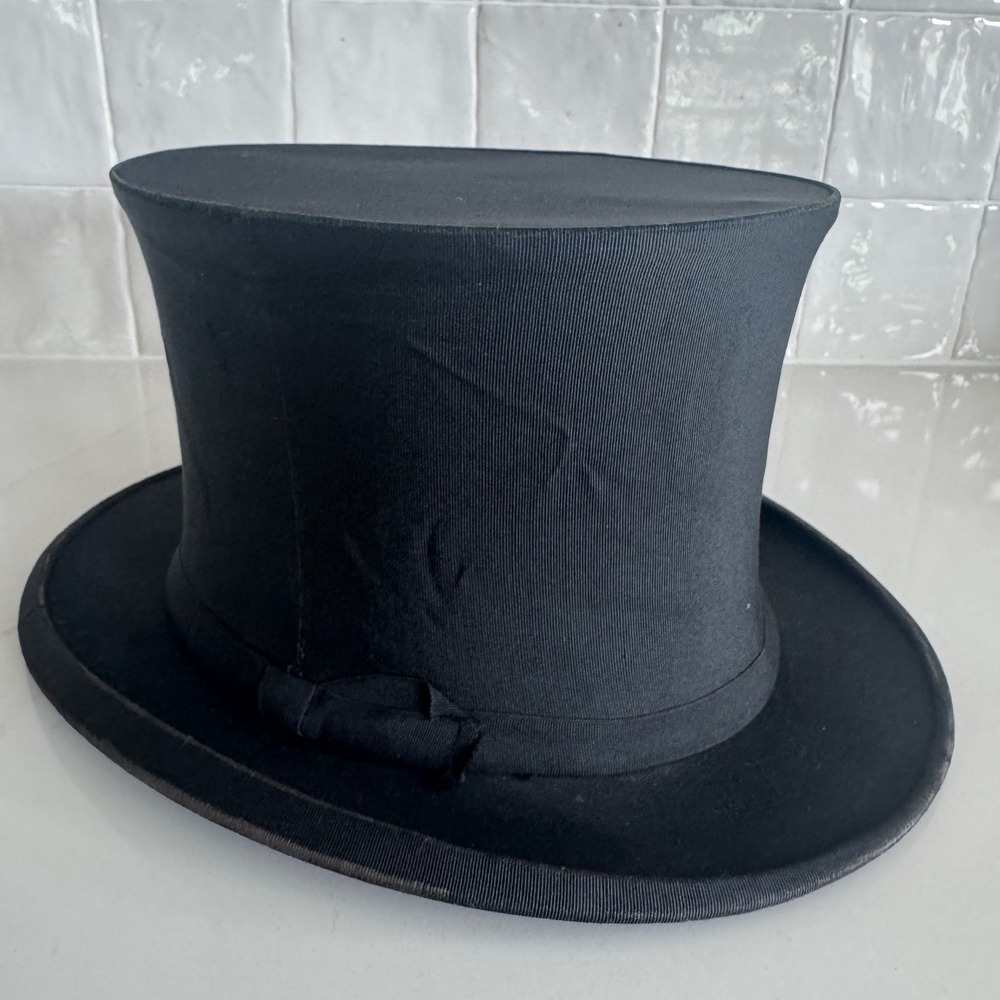 A.J. White Ltd Top Hat Mens 7 1/4 Black Silk Grosgrain Collapsible Opera London - Picture 1 of 13